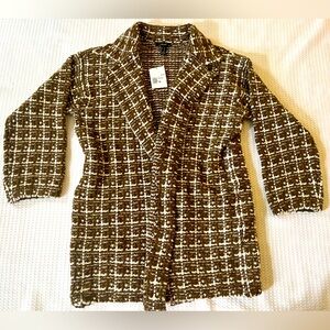 NWT Forever 21 Cardigan Sweater, Open front, Women’s Medium; Brown/Cream plaid